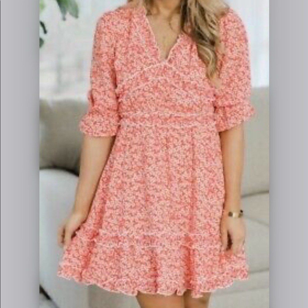 Pink lily boutique light pink floral dress new!